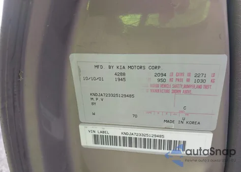 2002 Kia Sportage from USA, damaged, VIN KNDJA723325129485